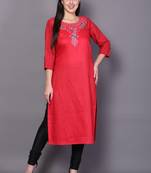 Red embroidered cotton cotton-kurtis