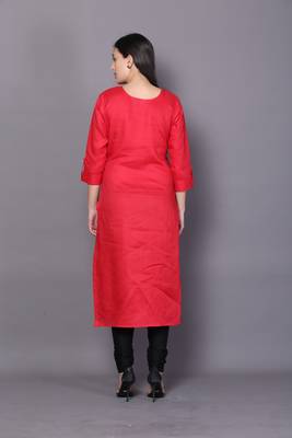 Red embroidered cotton cotton-kurtis 2