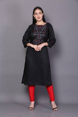 Black embroidered cotton cotton-kurtis 1