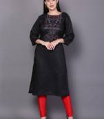 Black embroidered cotton cotton-kurtis