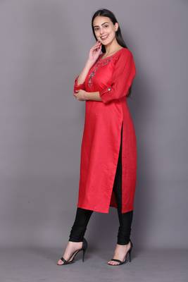 Red embroidered cotton cotton-kurtis 3