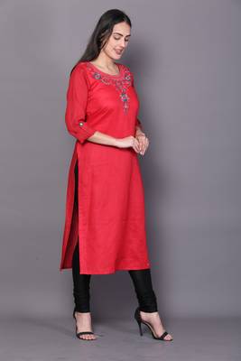 Red embroidered cotton cotton-kurtis 4