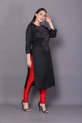 Black embroidered cotton cotton-kurtis 3