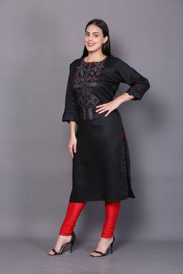 Black embroidered cotton cotton-kurtis 4