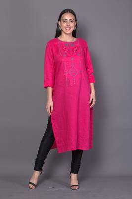 Pink embroidered cotton cotton-kurtis 1