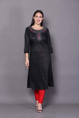 Black embroidered cotton cotton-kurtis 1