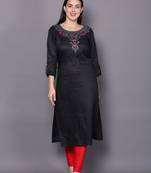 Black embroidered cotton cotton-kurtis