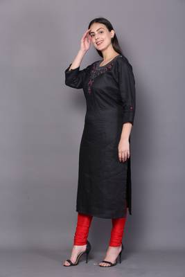 Black embroidered cotton cotton-kurtis 3