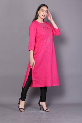 Pink embroidered cotton cotton-kurtis 4