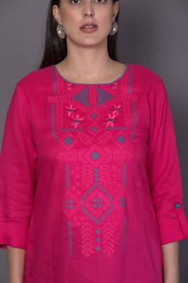 Pink embroidered cotton cotton-kurtis 5