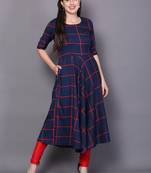Blue embroidered cotton cotton-kurtis