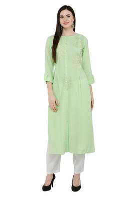 Green embroidered georgette cotton-kurtis 1