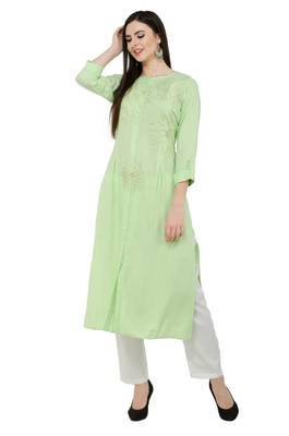 Green embroidered georgette cotton-kurtis 3