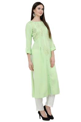 Green embroidered georgette cotton-kurtis 4