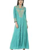 Green embroidered rayon cotton-kurtis
