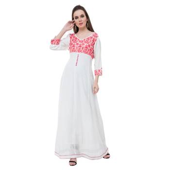 White embroidered georgette cotton-kurtis 1