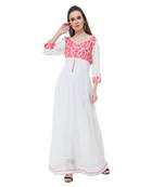 White embroidered georgette cotton-kurtis