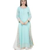 Blue embroidered georgette cotton-kurtis
