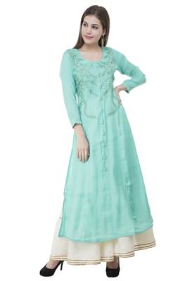 Green embroidered cotton cotton-kurtis 5