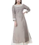 Grey embroidered rayon cotton-kurtis