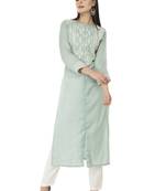Cream embroidered cotton cotton-kurtis