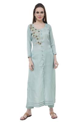 Green embroidered rayon cotton-kurtis 1