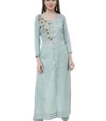 Green embroidered rayon cotton-kurtis
