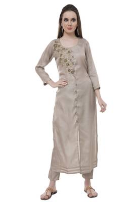 Grey embroidered cotton cotton-kurtis 5