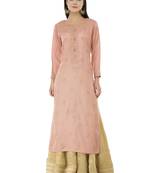 Peach embroidered cotton cotton-kurtis
