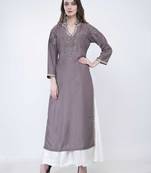 Blue embroidered georgette cotton-kurtis