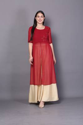 Red embroidered cotton cotton-kurtis 5