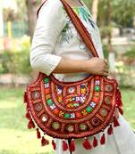 Round Shape Hand Embroidered Real Mirror Work Banjara Bag