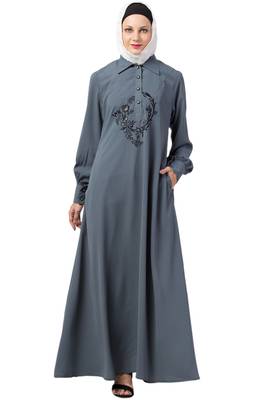 Grey MRC A line  double side  pocket abaya Women s &girl s 1