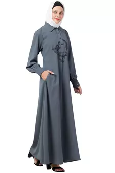 Grey MRC A line  double side  pocket abaya Women s &girl s