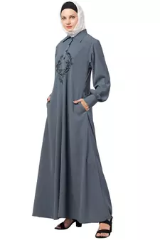 Grey MRC A line  double side  pocket abaya Women s &girl s