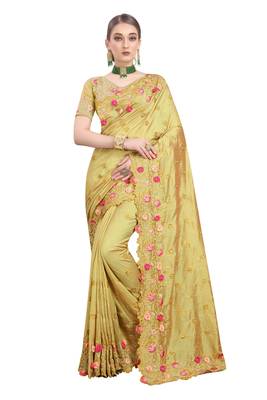 Light yellow embroidered art silk saree with blouse 1