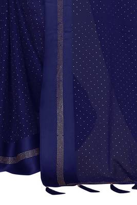 Navy Blue Embroidered Chiffon Saree With Blouse 3