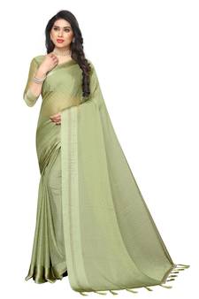 Olive Embroidered Chiffon Saree With Blouse