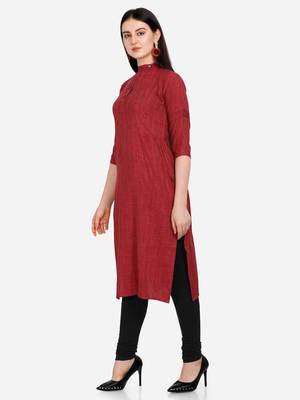 Maroon woven rayon kurtas-and-kurtis 2