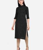 Black woven rayon kurtas-and-kurtis