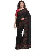 Black embroidered art silk saree with blouse