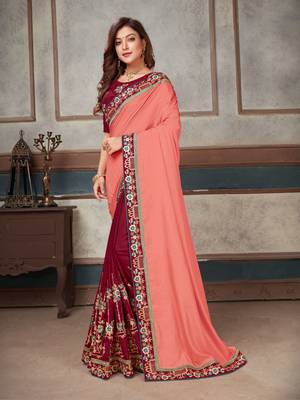 Peach embroidered art silk saree with blouse 1