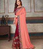 Peach embroidered art silk saree with blouse