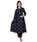 Navy-blue printed cotton ethnic-kurtis