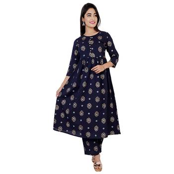 Navy-blue printed cotton ethnic-kurtis 3