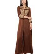 Brown embroidered rayon cotton-kurtis