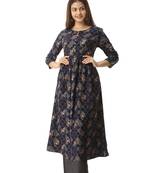 Navy-blue printed cotton ethnic-kurtis