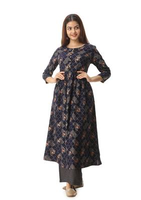 Navy-blue printed cotton ethnic-kurtis 3