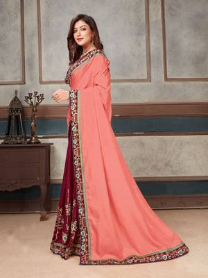 Peach embroidered art silk saree with blouse 2