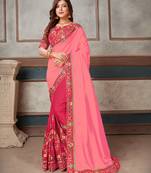 Pink embroidered art silk saree with blouse